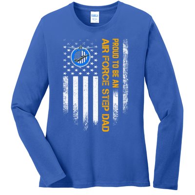 Vintage Usa American Flag Proud To Be An Air Force Step Dad Funny Gift Ladies Long Sleeve Shirt