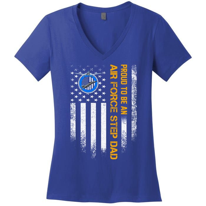 Vintage Usa American Flag Proud To Be An Air Force Step Dad Funny Gift Women's V-Neck T-Shirt