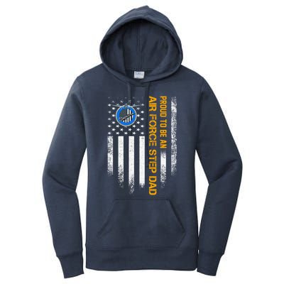 Vintage Usa American Flag Proud To Be An Air Force Step Dad Funny Gift Women's Pullover Hoodie