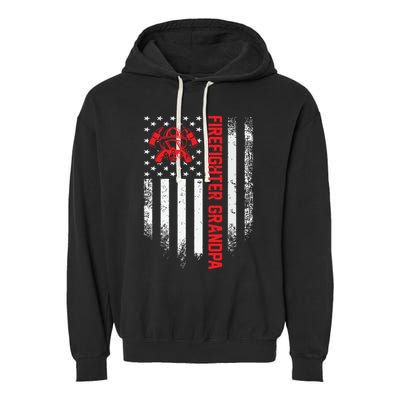 Vintage USA American Flag Firefighter Grandpa Silhouette Garment-Dyed Fleece Hoodie
