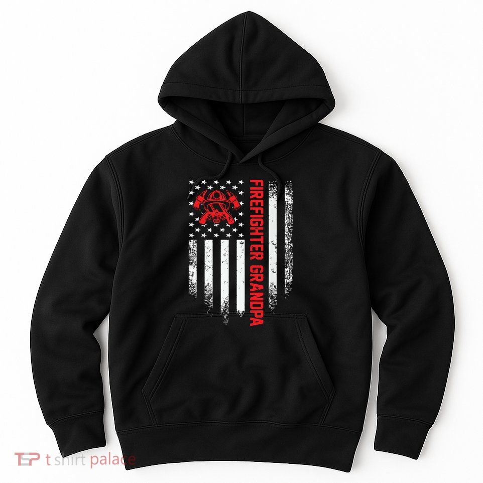 Vintage USA American Flag Firefighter Grandpa Silhouette Hoodie