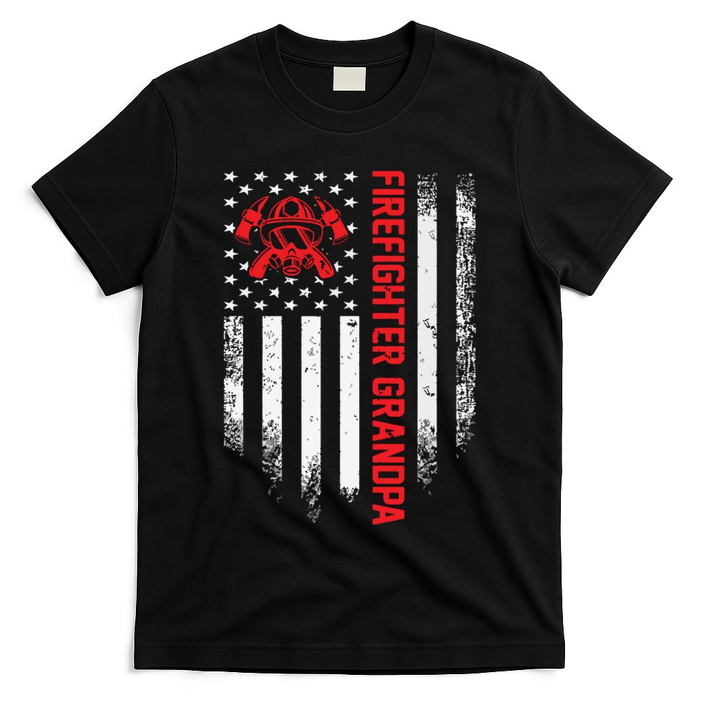 Vintage USA American Flag Firefighter Grandpa Silhouette T-Shirt