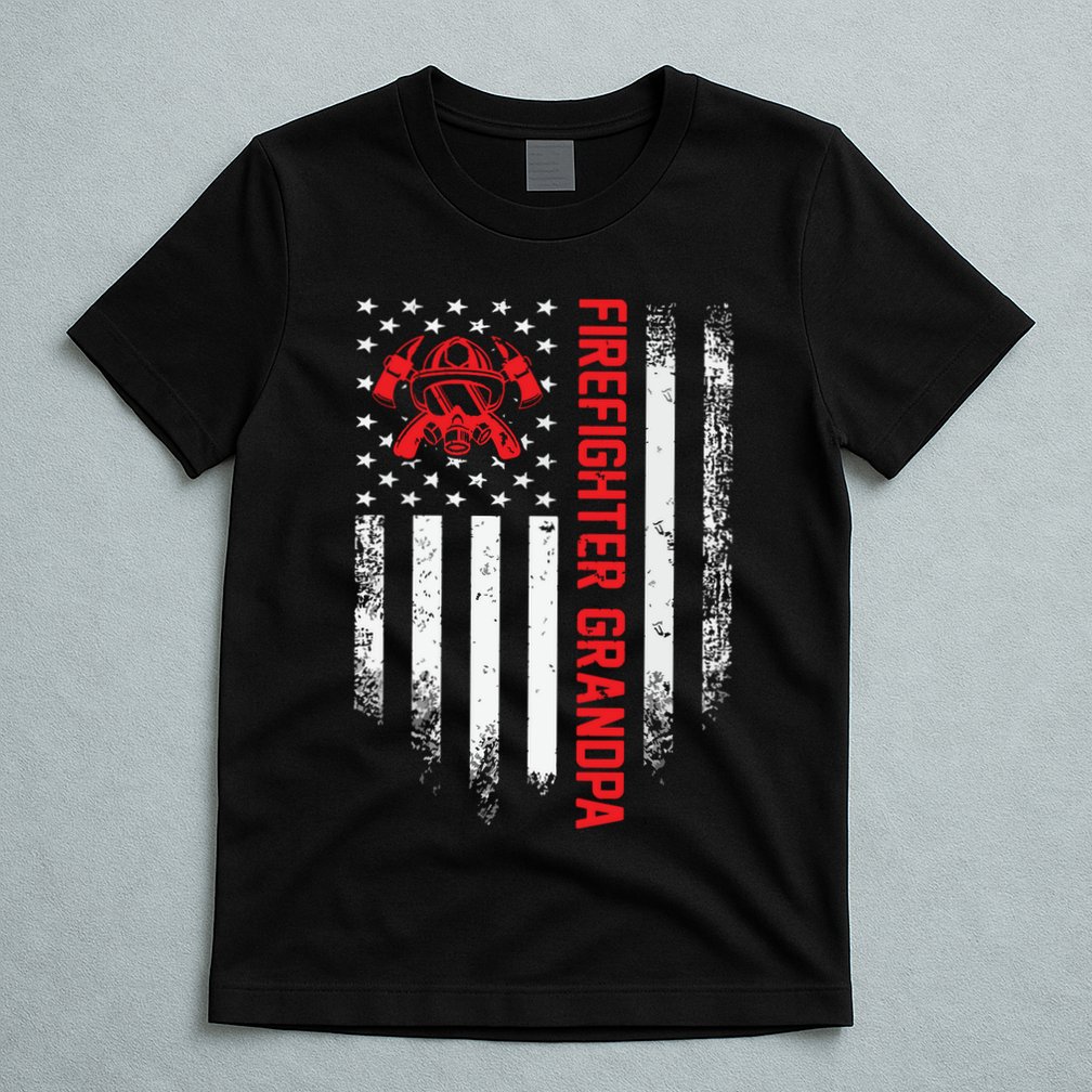Vintage USA American Flag Firefighter Grandpa Silhouette T-Shirt