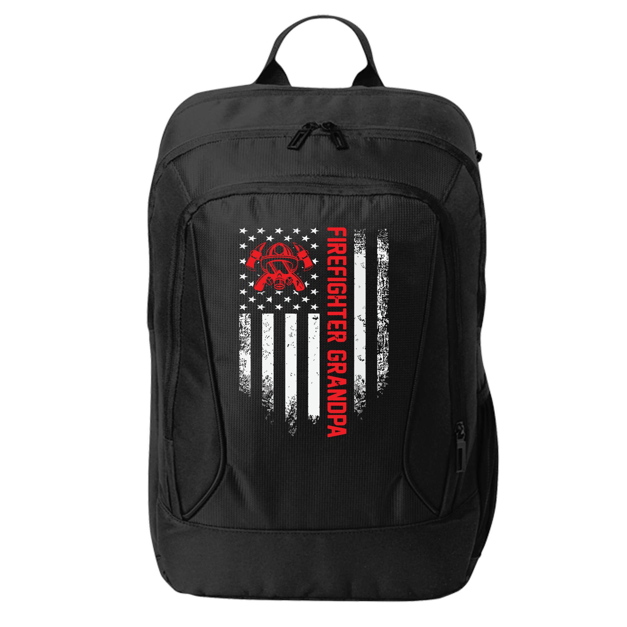 Vintage USA American Flag Firefighter Grandpa Silhouette City Backpack