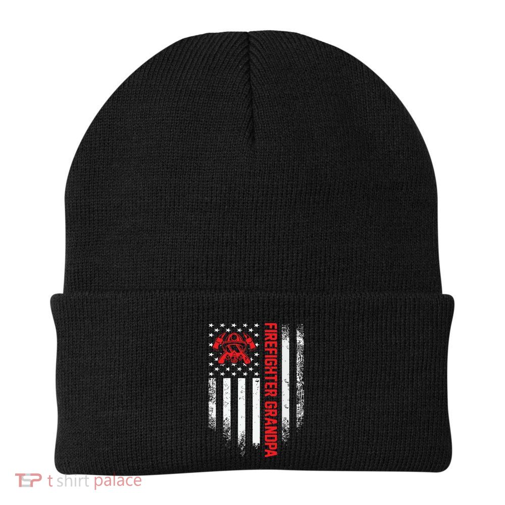 Vintage USA American Flag Firefighter Grandpa Silhouette Beanie