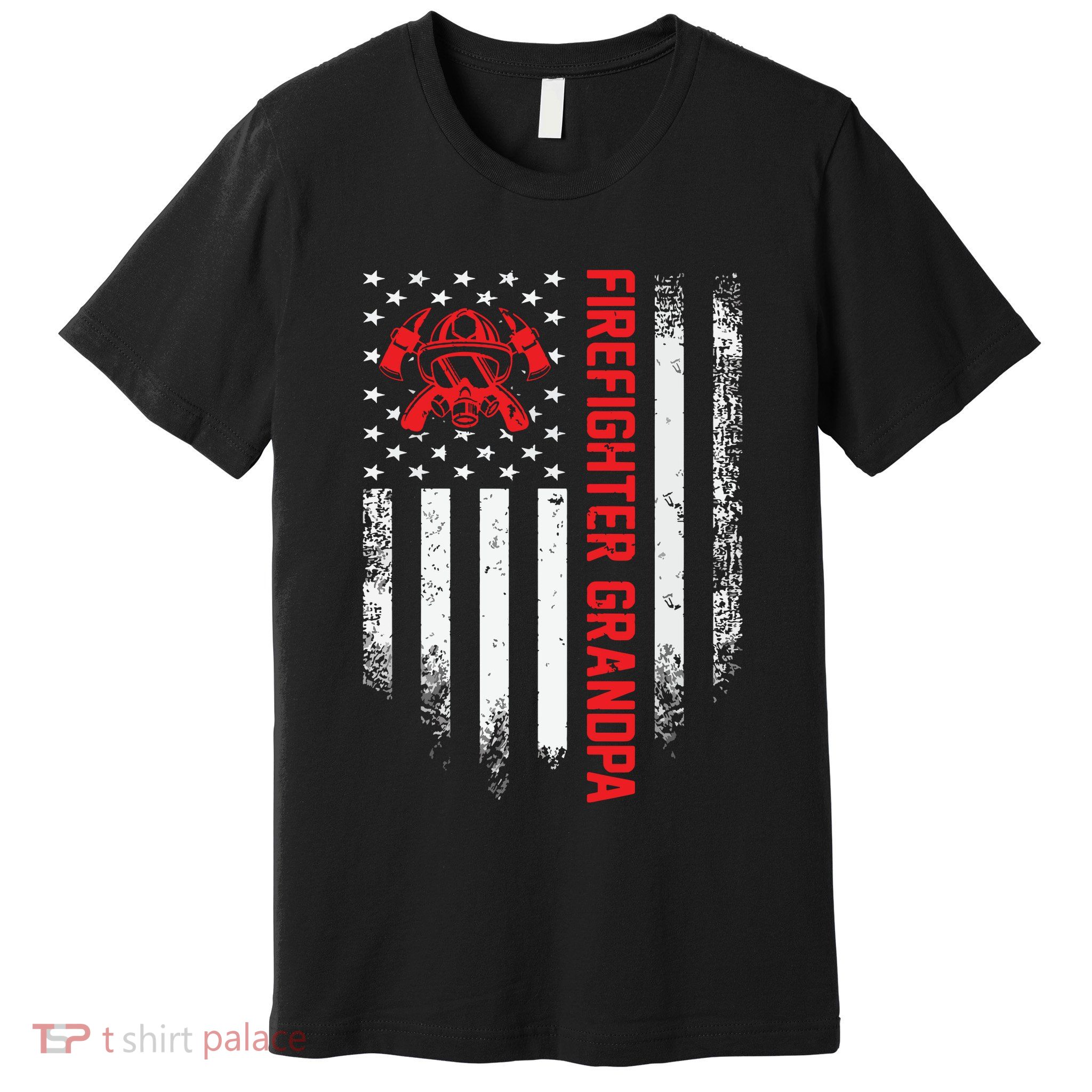 Vintage USA American Flag Firefighter Grandpa Silhouette Premium T-Shirt