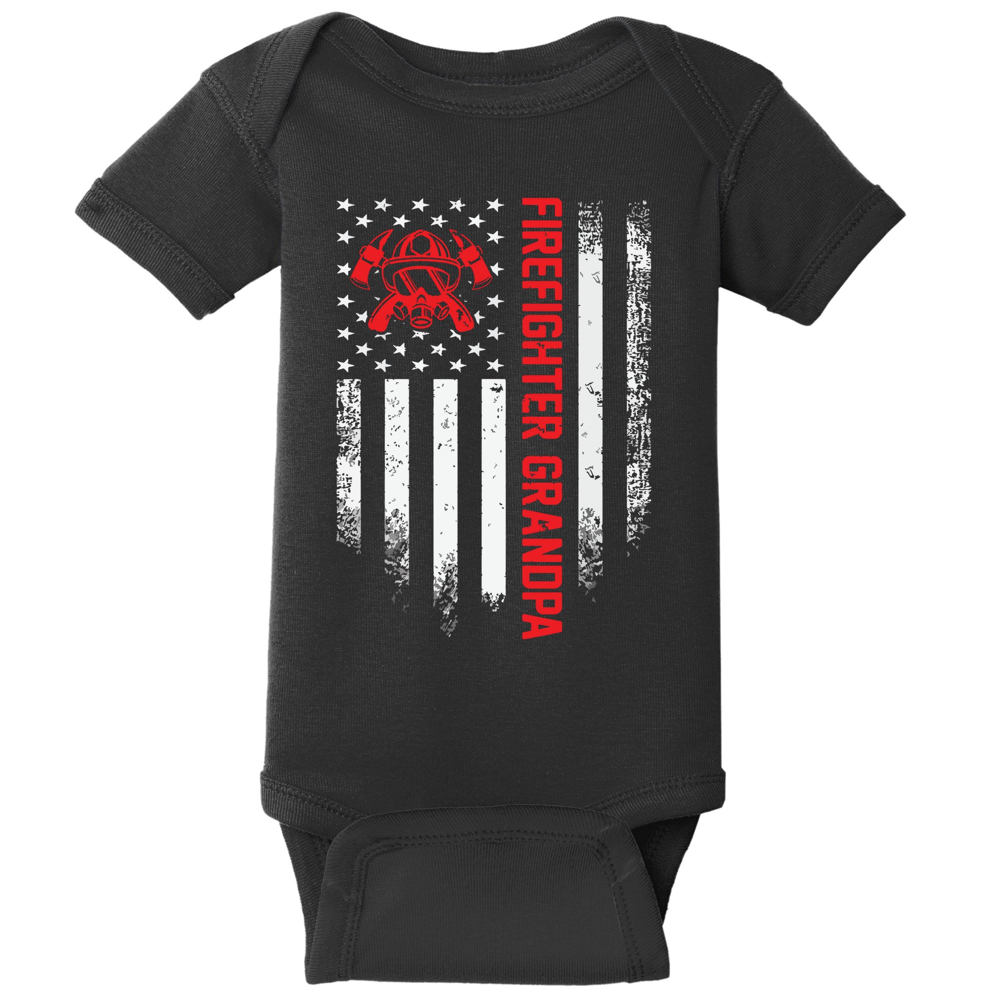 Vintage USA American Flag Firefighter Grandpa Silhouette Baby Bodysuit