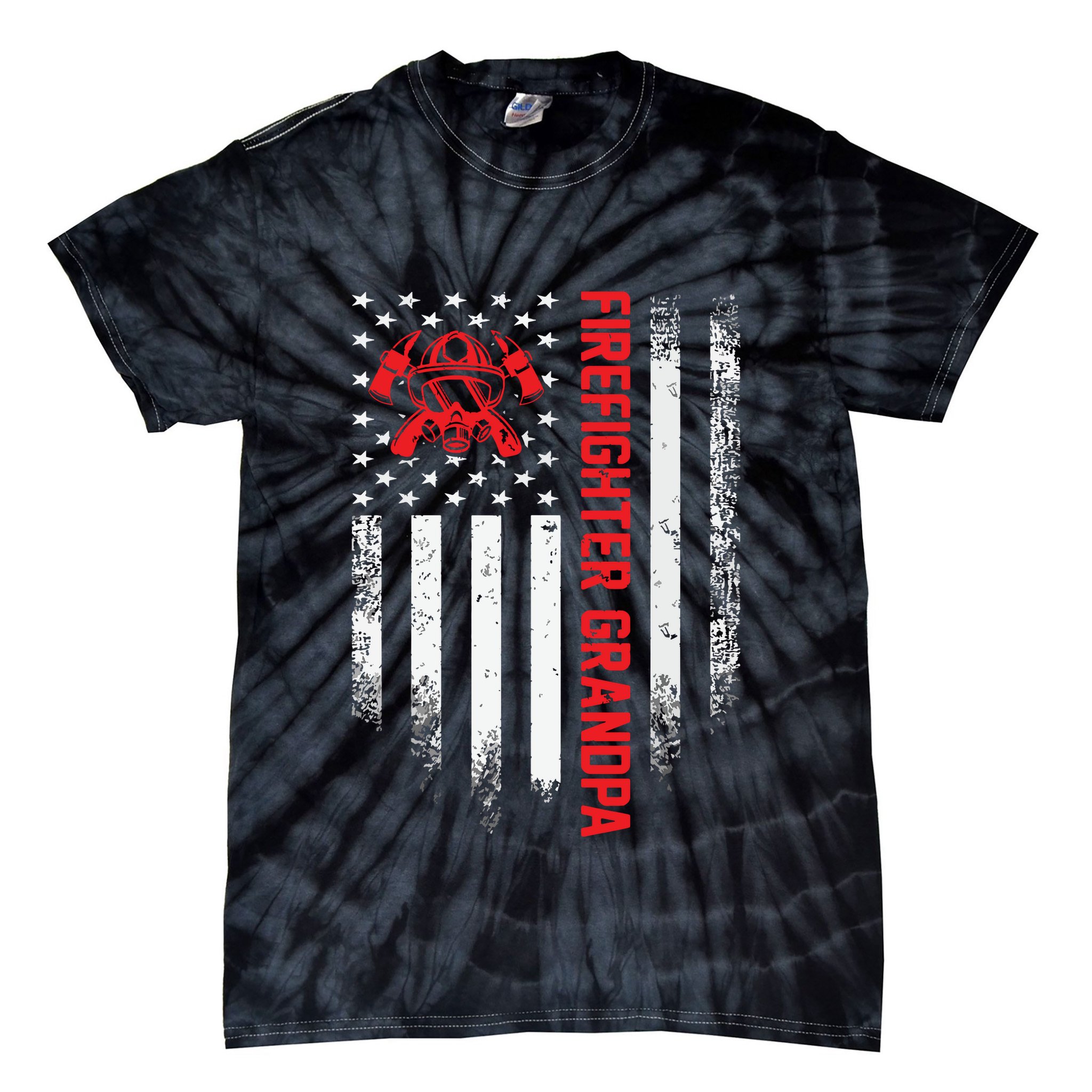 Vintage USA American Flag Firefighter Grandpa Silhouette Tie-Dye T-Shirt