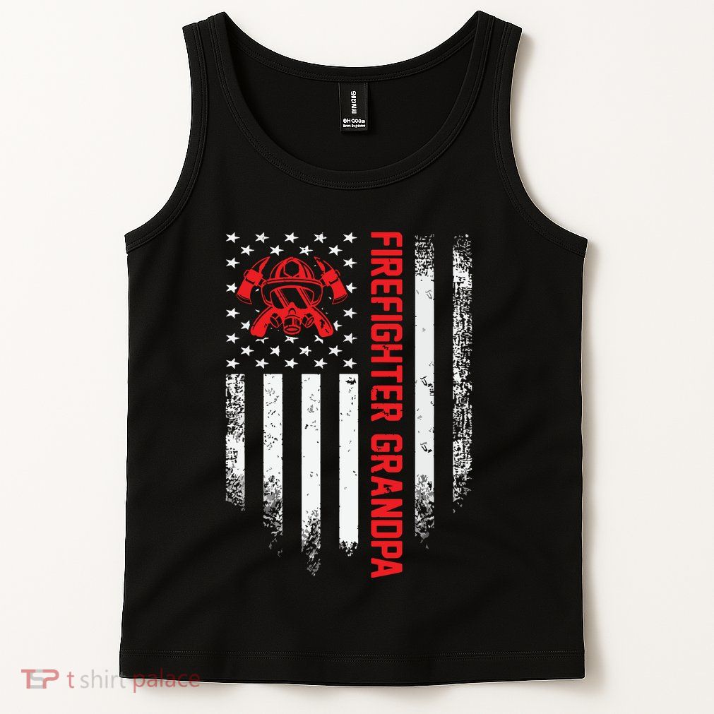 Vintage USA American Flag Firefighter Grandpa Silhouette Tank Top