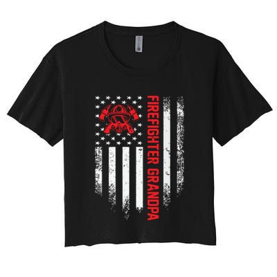 Vintage USA American Flag Firefighter Grandpa Silhouette Crop Top
