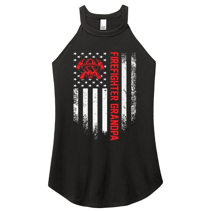 Vintage USA American Flag Firefighter Grandpa Silhouette Women's Perfect Tri Rocker Tank