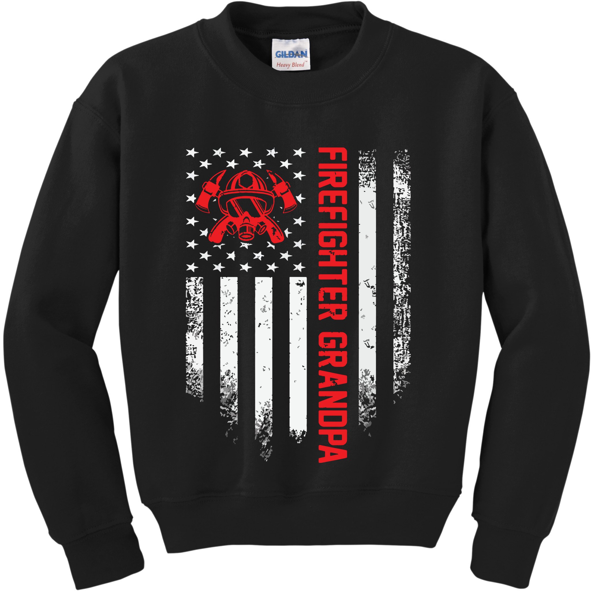 Vintage USA American Flag Firefighter Grandpa Silhouette Kids Sweatshirt