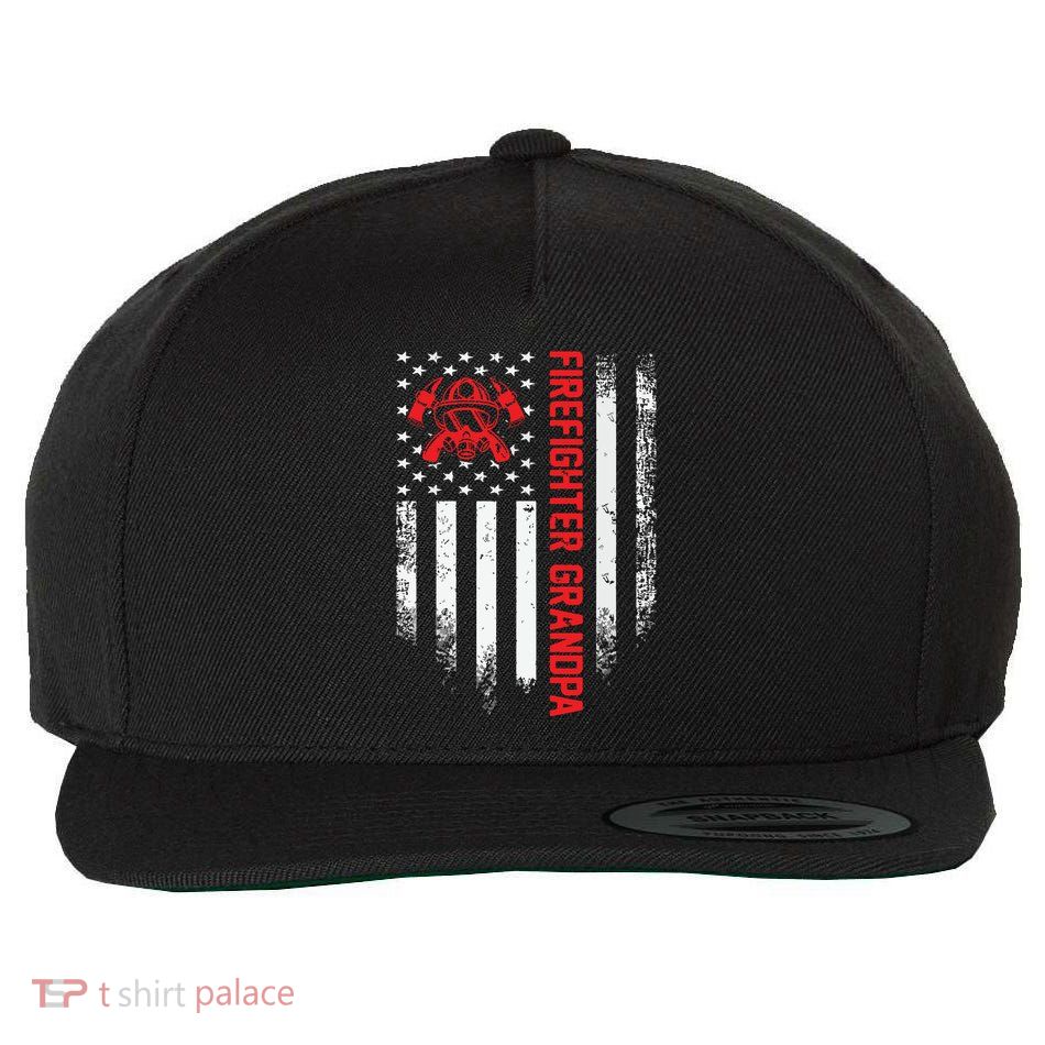 Vintage USA American Flag Firefighter Grandpa Silhouette Wool Snapback Cap