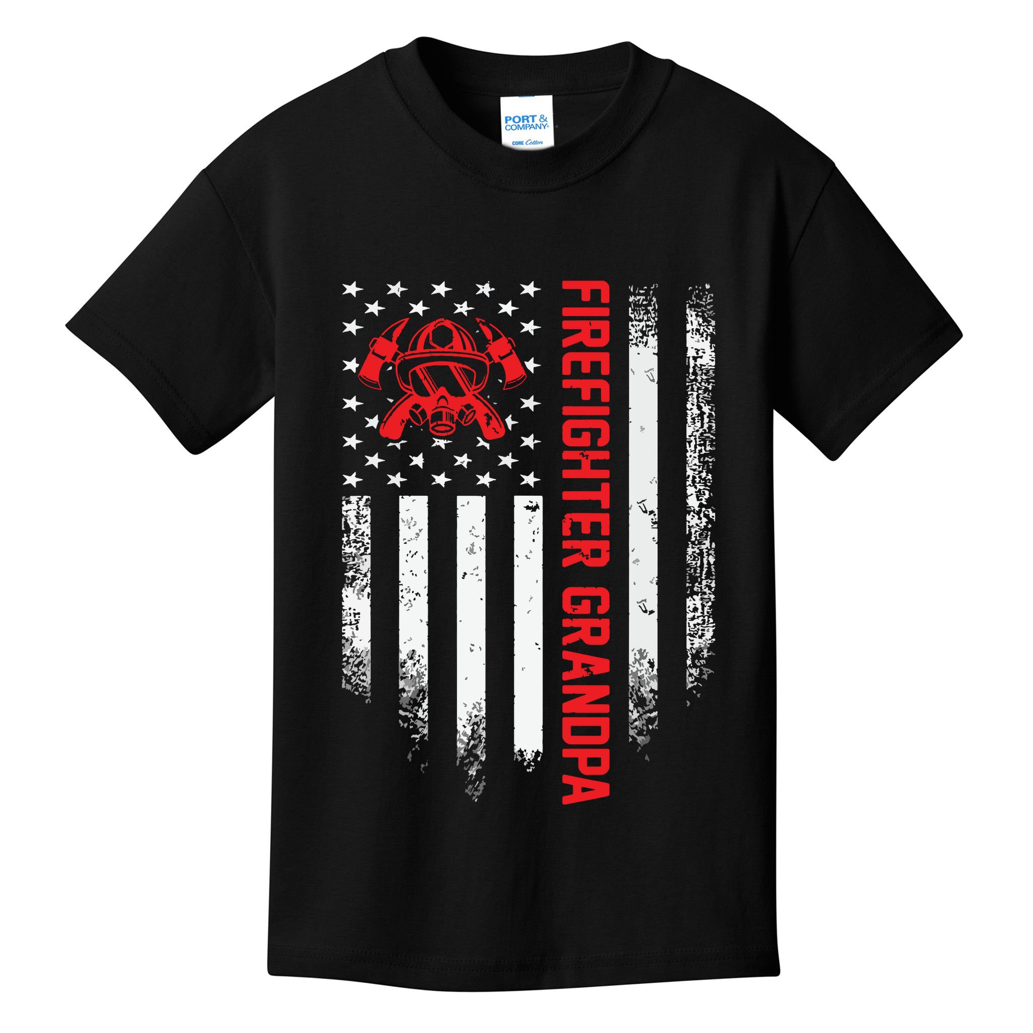 Vintage USA American Flag Firefighter Grandpa Silhouette Kids T-Shirt