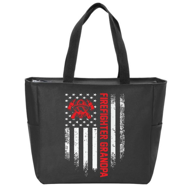 Vintage USA American Flag Firefighter Grandpa Silhouette Zip Tote Bag