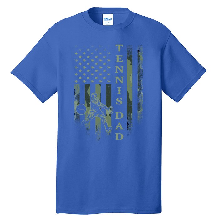 Vintage Usa American Camo Flag Proud Tennis Dad Silhouette Funny Gift Tall T-Shirt