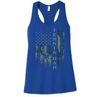 Vintage Usa American Camo Flag Proud Tennis Dad Silhouette Funny Gift Women's Racerback Tank