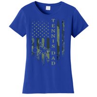 Vintage Usa American Camo Flag Proud Tennis Dad Silhouette Funny Gift Women's T-Shirt