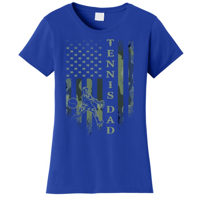 Vintage Usa American Camo Flag Proud Tennis Dad Silhouette Funny Gift Women's T-Shirt