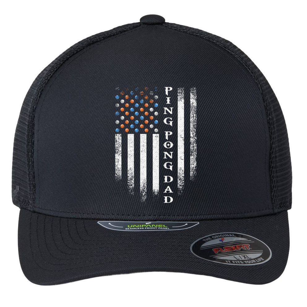 Vintage Usa American Flag Ping Pong Table Tennis Dad Funny Funny Gift Flexfit Unipanel Trucker Cap