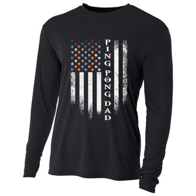 Vintage Usa American Flag Ping Pong Table Tennis Dad Funny Funny Gift Cooling Performance Long Sleeve Crew