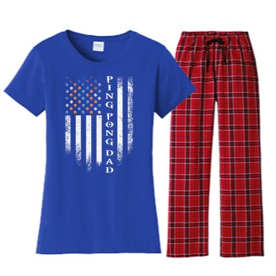 Vintage Usa American Flag Ping Pong Table Tennis Dad Funny Funny Gift Women's Flannel Pajama Set