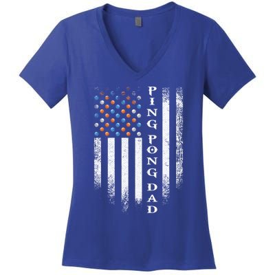 Vintage Usa American Flag Ping Pong Table Tennis Dad Funny Funny Gift Women's V-Neck T-Shirt