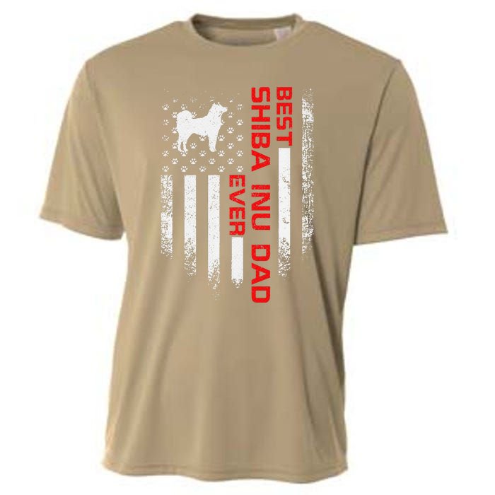 Vintage Usa American Flag Best Shiba Inu Dog Dad Ever Funny Cooling Performance Crew T-Shirt