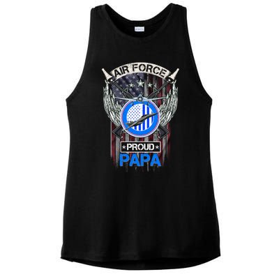 Vintage Usa American Flag Us Air Force Proud Veteran Papa Gift Ladies PosiCharge Tri-Blend Wicking Tank