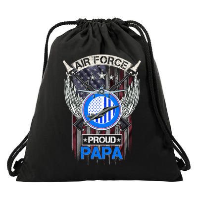 Vintage Usa American Flag Us Air Force Proud Veteran Papa Gift Drawstring Bag