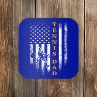 Vintage Usa American Flag Proud Tennis Dad Silhouette Funny Gift Coaster