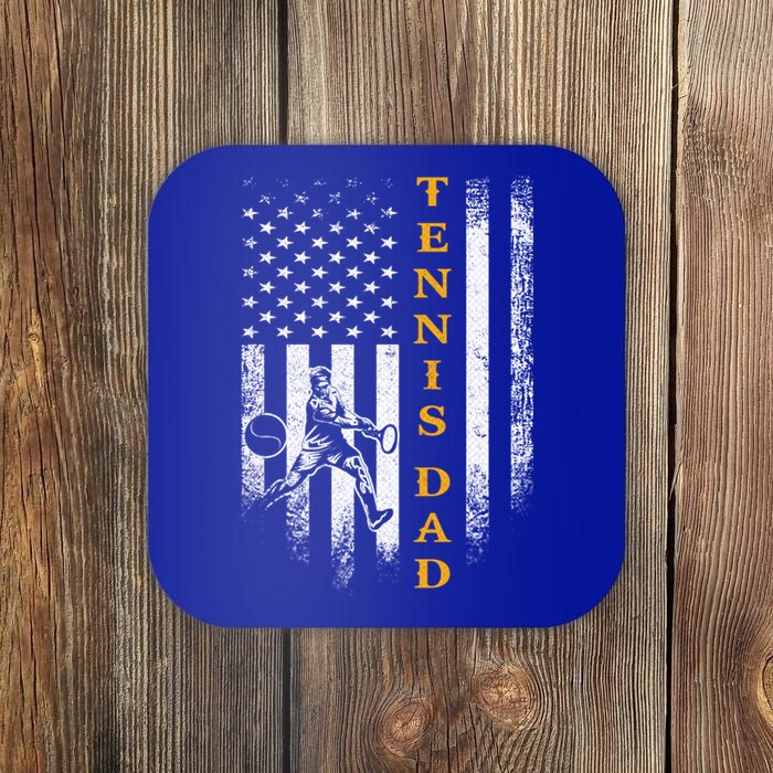 Vintage Usa American Flag Proud Tennis Dad Silhouette Funny Gift Coaster