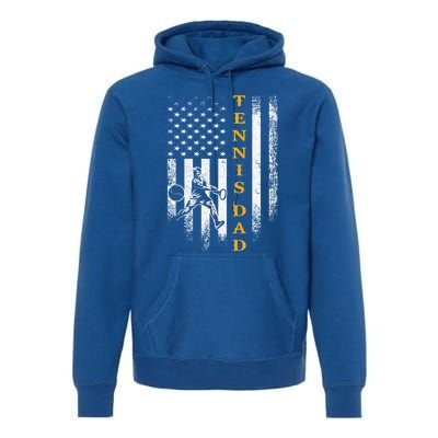 Vintage Usa American Flag Proud Tennis Dad Silhouette Funny Gift Premium Hoodie