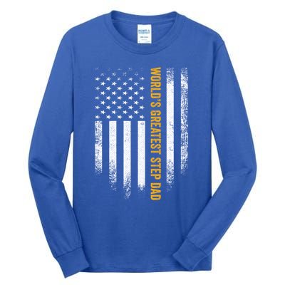 Vintage Usa American Flag Worlds Greatest Step Dad Funny Gift Tall Long Sleeve T-Shirt