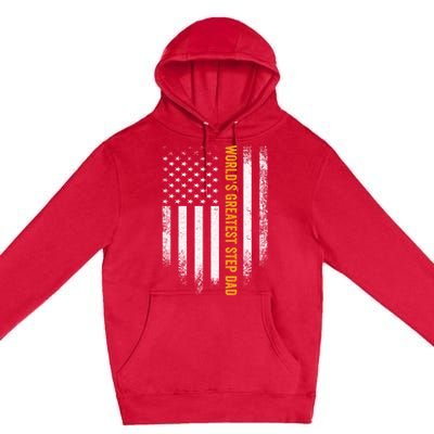 Vintage Usa American Flag Worlds Greatest Step Dad Funny Gift Premium Pullover Hoodie