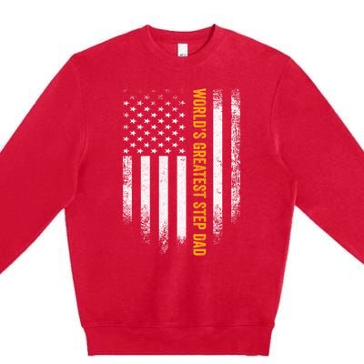 Vintage Usa American Flag Worlds Greatest Step Dad Funny Gift Premium Crewneck Sweatshirt