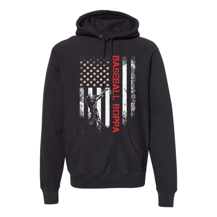 Vintage USA American Flag Proud Baseball Boppa Silhouette Premium Hoodie