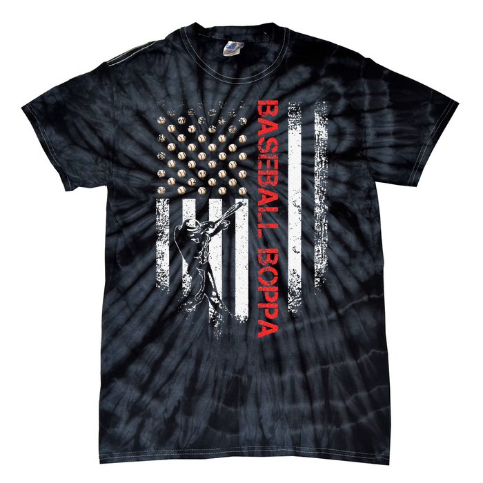 Vintage USA American Flag Proud Baseball Boppa Silhouette Tie-Dye T-Shirt