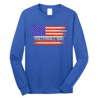 Vintage Usa American Flag Proud Volleyball Dad Silhouette Gift Long Sleeve Shirt