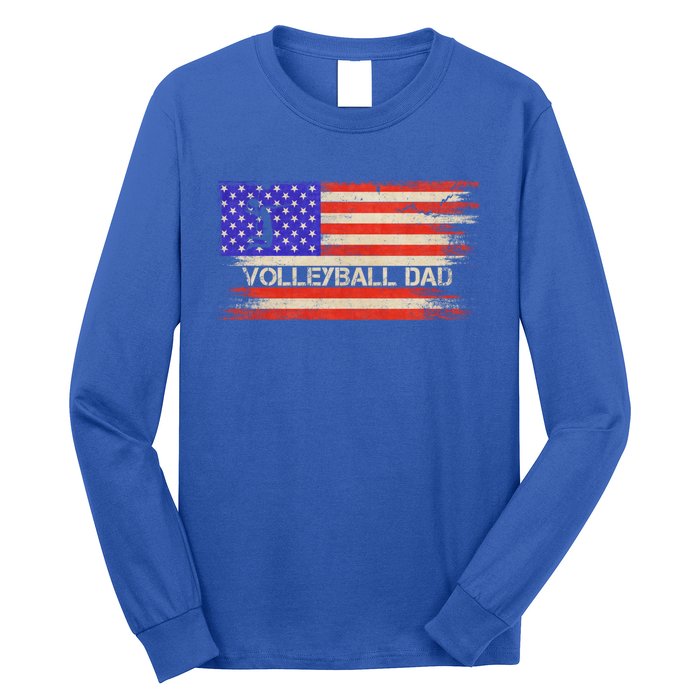 Vintage Usa American Flag Proud Volleyball Dad Silhouette Gift Long Sleeve Shirt