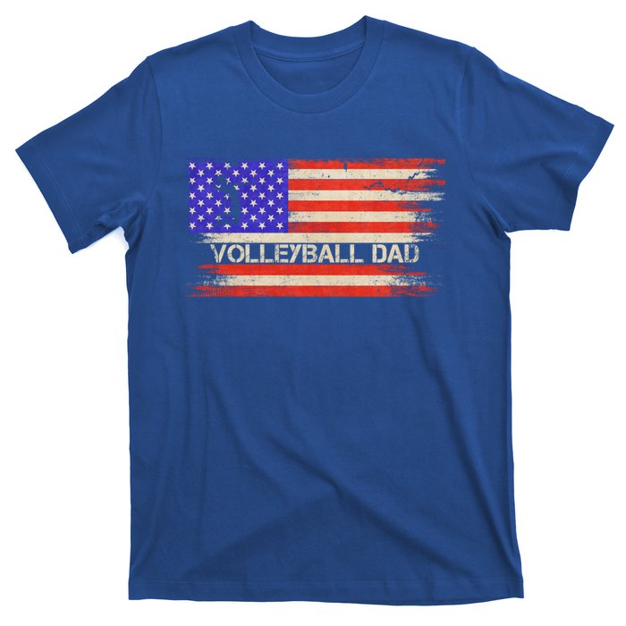 Vintage Usa American Flag Proud Volleyball Dad Silhouette Gift T-Shirt