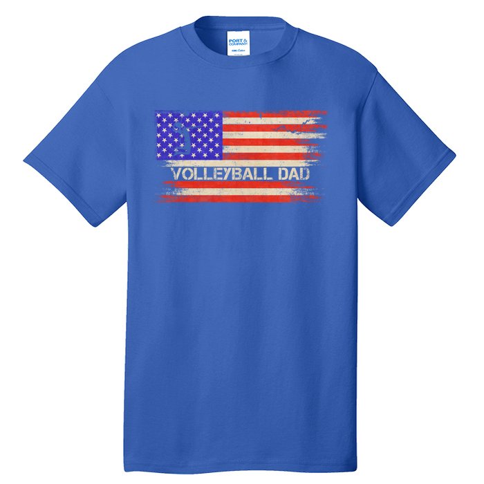 Vintage Usa American Flag Proud Volleyball Dad Silhouette Gift Tall T-Shirt