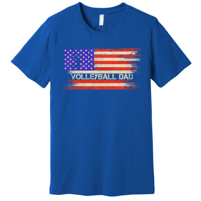 Vintage Usa American Flag Proud Volleyball Dad Silhouette Gift Premium T-Shirt