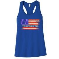 Vintage Usa American Flag Proud Volleyball Dad Silhouette Gift Women's Racerback Tank