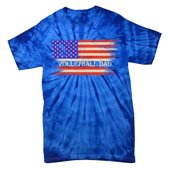 Vintage Usa American Flag Proud Volleyball Dad Silhouette Gift Tie-Dye T-Shirt