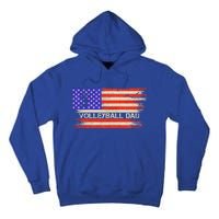 Vintage Usa American Flag Proud Volleyball Dad Silhouette Gift Tall Hoodie