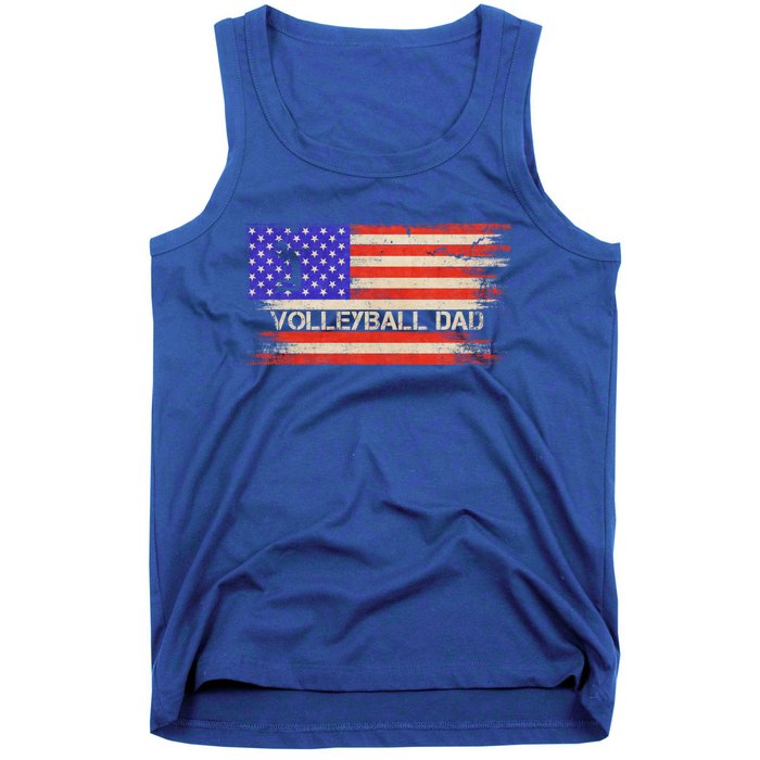 Vintage Usa American Flag Proud Volleyball Dad Silhouette Gift Tank Top