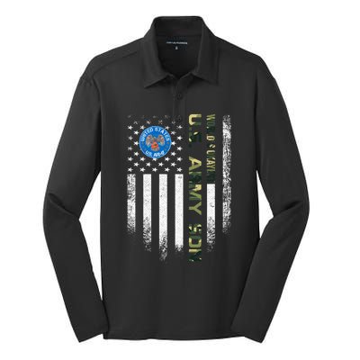 Vintage Usa American Flag Worlds Okayest Army Veteran Son Cute Gift Silk Touch Performance Long Sleeve Polo