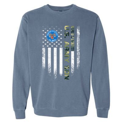 Vintage Usa American Flag Worlds Okayest Army Veteran Son Cute Gift Garment-Dyed Sweatshirt