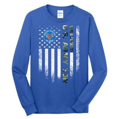 Vintage Usa American Flag Worlds Okayest Army Veteran Son Cute Gift Tall Long Sleeve T-Shirt